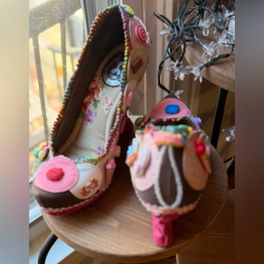 Custom One of a Kind Hand-Adorned Statement Wedge in Sweet Treats Theme. 7/7.5